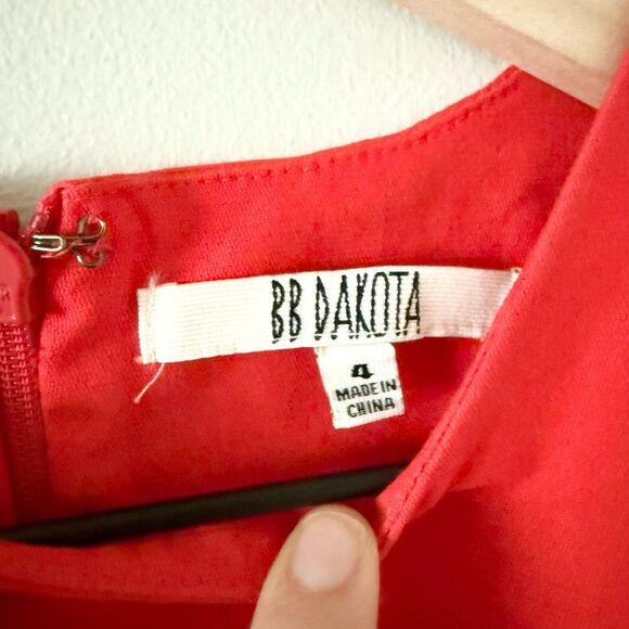 BB Dakota Sleeveless High Neck Pleated Fit & Flare Cotton Dress in Red - Size 4 - Picture 7 of 7